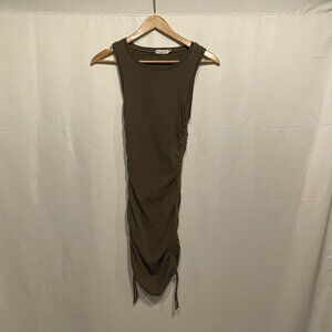 GOOD AMERICAN Organic Cotton Ruched Tank Dress Olive Green Size 1